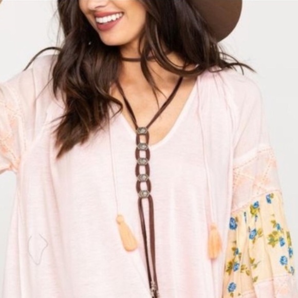 Anthropologie Embroidered Ruffle Pink Tunic Boho Mini Dress Coastal Cowgirl Sz S - Picture 12 of 12